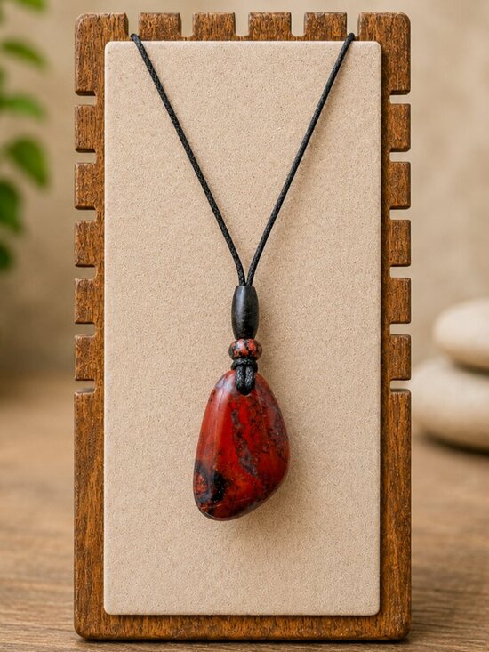 Artisan Jewelry - Brecciated Jasper Gemstone Pendant Red Black | Handmade
